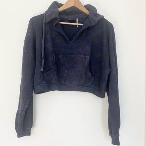 Urban Outfitters Out from Under Cropped Waffle Knit Thermal Top w Hood Purple XS